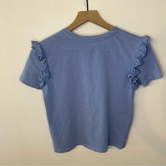 Zara Women’s Blue Ruffle Short Sleeve Cropped T-Shirt, Size Small - Picture 3 of 5